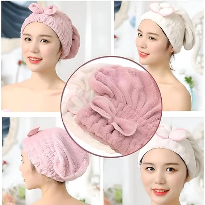 Absorbent Hair Towel - Thick Microfiber Cape for Quick Hair Drying, Comfortable and Gentle Fit for Females and Girls, Pink Color, Pack of Two - Image 2